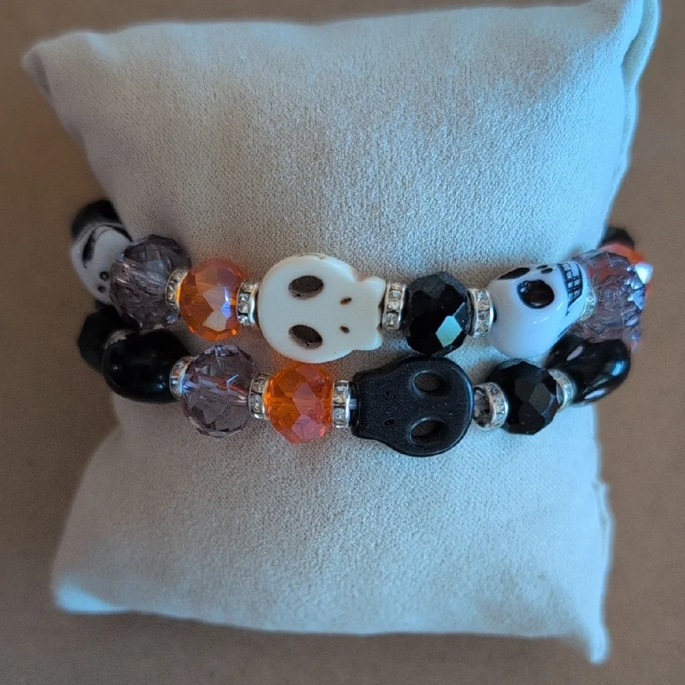 Halloween Skull Beaded Stretch Bracelet Set